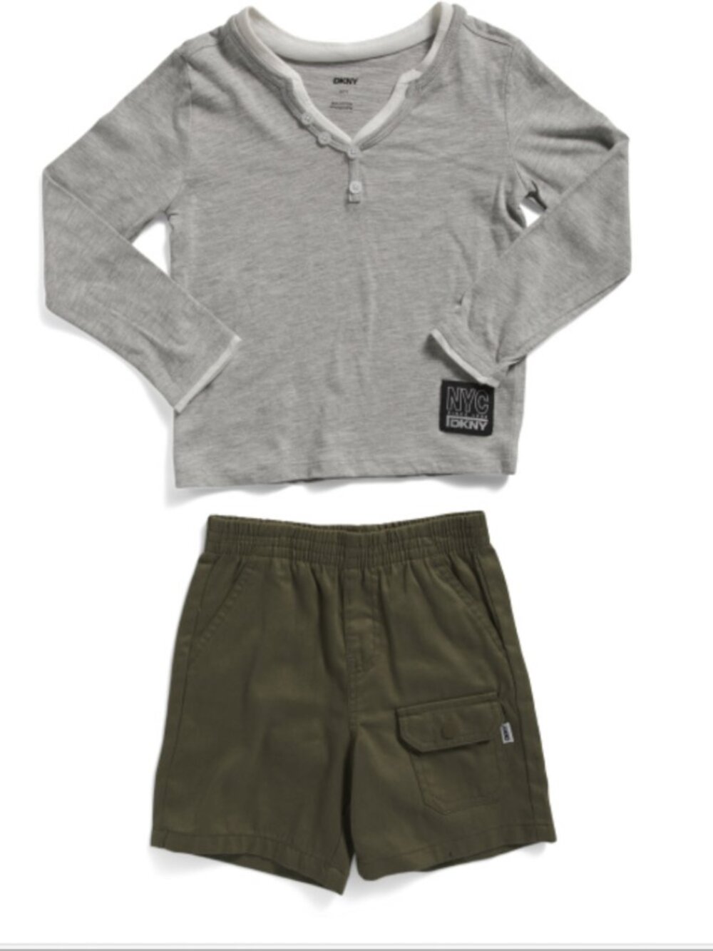 NWT DKNY Boys 2pc Long Sleeve Top and Shorts Cotton Blend Set Size 6